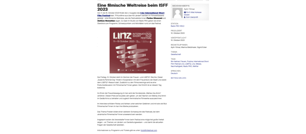 Radio FRO Linz ISFF 2023